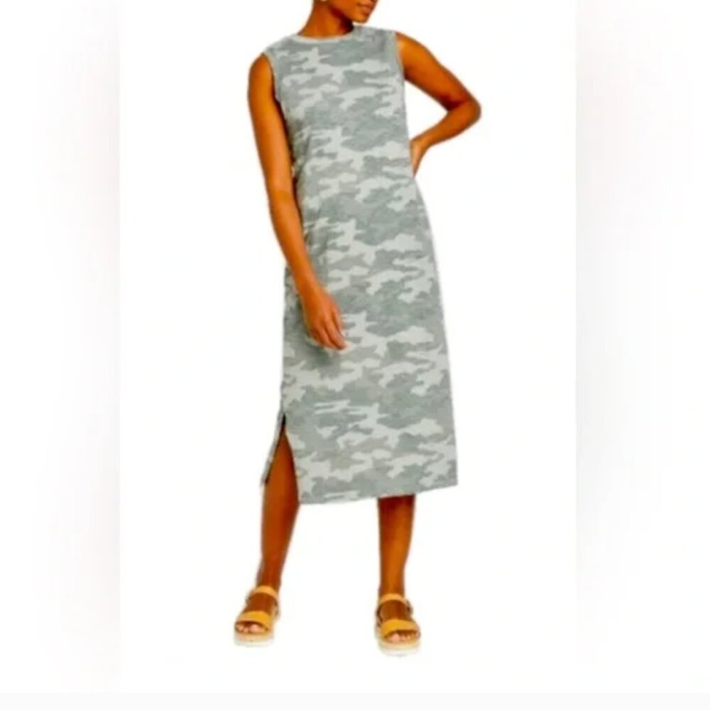 Universal Thread Green Gray Camo Side Slit Midi Tank Dress Medium
